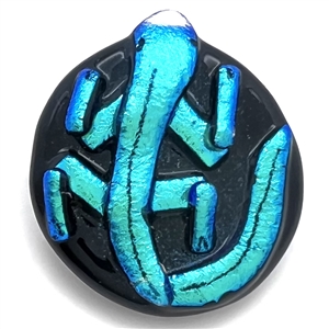 Kay Ferguson fused glass studio button of a lizard.