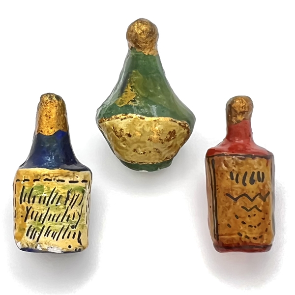 VERY RARE Marion Weeber paper maché buttons of liquor bottles.