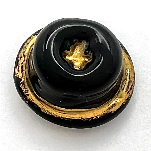RARE small size Bimini black glass button of realistic hat.