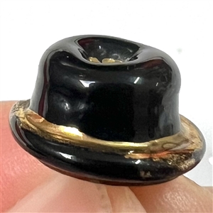 RARE small size Bimini black glass button of realistic hat.