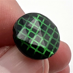 SCARCE colored body (green) glass kaleidoscope button with checkerboard pattern.