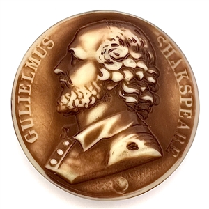 Vintage casein button of Shakespeare with verbal.