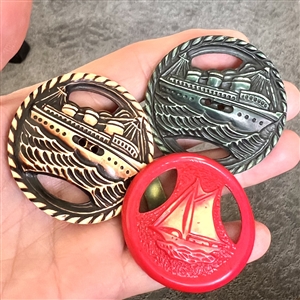 Three buffed Vintage celluloid buttons of ships.
