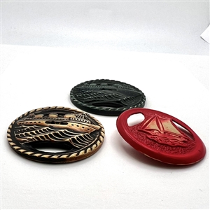 Three buffed Vintage celluloid buttons of ships.
