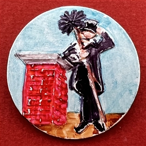 Studio button of a chimney sweep by Shirley Burgess.