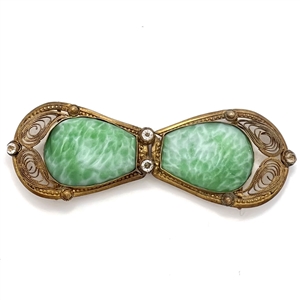 Brass two piece buckle with cabochons and pastes.