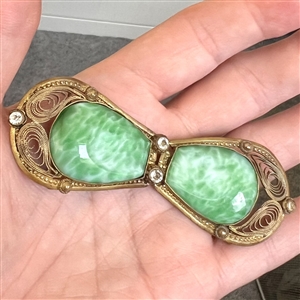 Brass two piece buckle with cabochons and pastes.