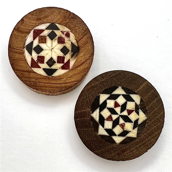 Two parquetry wood buttons - unsigned studio?