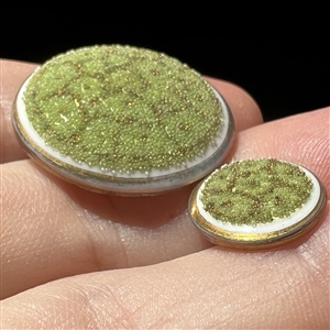 Div I  - Two Coralene glass buttons in mother daughter sizes.
