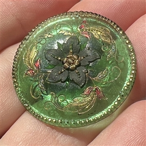 Late 19th c. Green glass with lacy flower center 