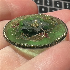 Late 19th c. Green glass with lacy flower center 