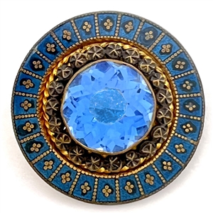 A 19th c. Jeweled button with silvered and gilded brass and enamel border.