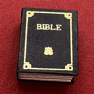 Leather and paper button of a realistic Bible that opens.