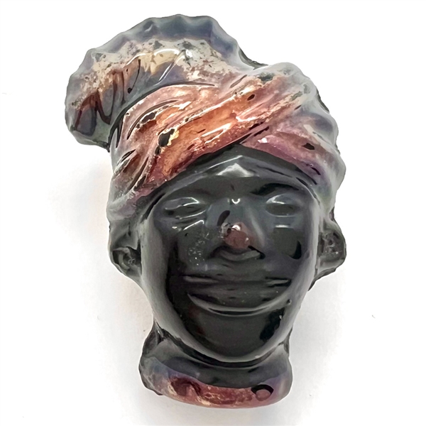 RARE ANN painted wood composition button mans head in a turban. 
