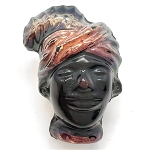 RARE ANN painted wood composition button mans head in a turban. 