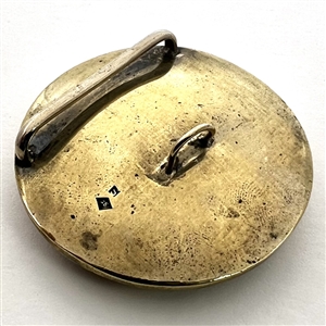 HUGE Satsuma buckle set in gilded silver (?) of a Japanese woman and child in garden.