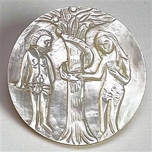 Bethlehem pearl button of Adam & Eve and serpent.