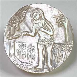 Bethlehem pearl button of Eve and serpent.