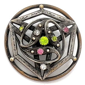 Jeweled button set in silvered brass, possibly from the suffragette movement.