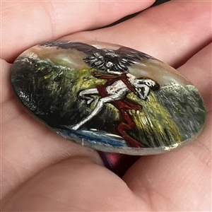 Hand painted on pearl button of “The Rape of Ganymede based on painting by Rembrandt.