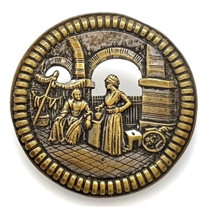 “Bazaar" - button of two robed figures in an Eastern bazaar.