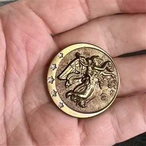 Brass button of “Morning - Aurora, goddess of dawn. 