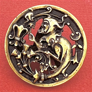 “Jester with Fools Baton" Brass Paris back button.