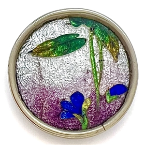 Japanese Gin bari foil enamel button iris set in metal.