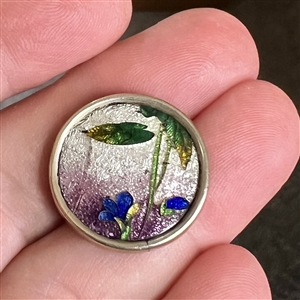 Japanese Gin bari foil enamel button iris set in metal.