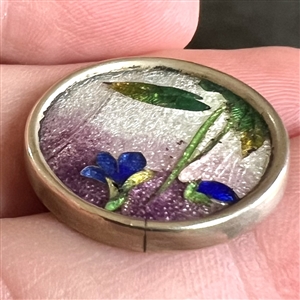 Japanese Gin bari foil enamel button iris set in metal.