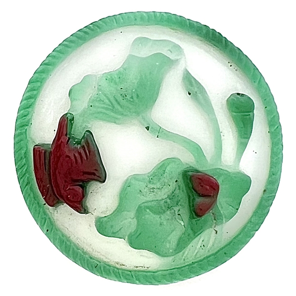 Peking glass button of flying bird and water plants.