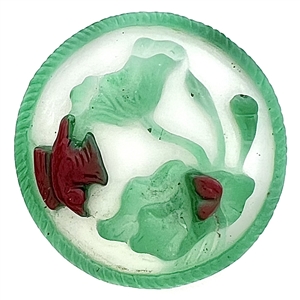 Peking glass button of flying bird and water plants.