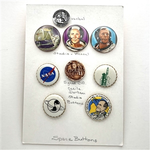 Card of nine space buttons, studio and others. 