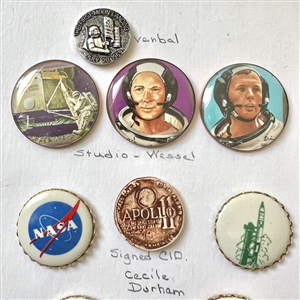 Card of nine space buttons, studio and others. 