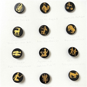 Card of black glass Zodiac set from West Germany 1977.