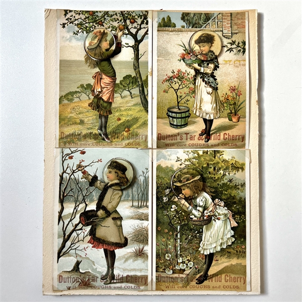 Unique card of “the four seasons" watch crystal buttons by J. Nickerson. 