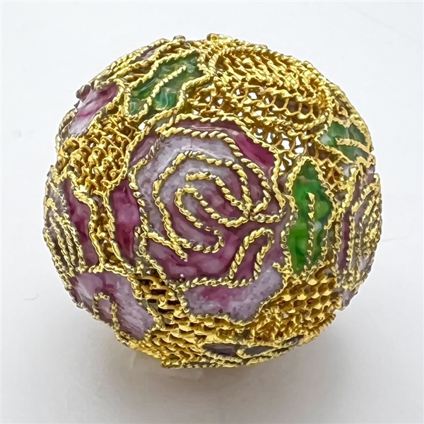 Modern plique-a-jour modified ball button of roses.