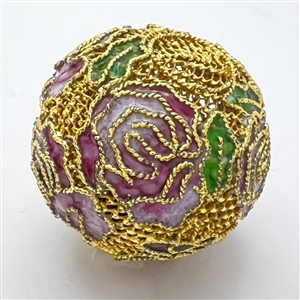 Modern plique-a-jour modified ball button of roses.