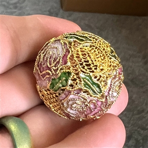 Modern plique-a-jour modified ball button of roses.