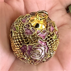 Modern plique-a-jour modified ball button of roses.