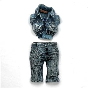 UNIQUE set of two sew-thru buttons of a jean vest and pants.