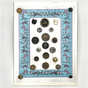 Card of twenty one buttons of horses and horseshoes. 