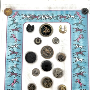 Card of twenty one buttons of horses and horseshoes. 