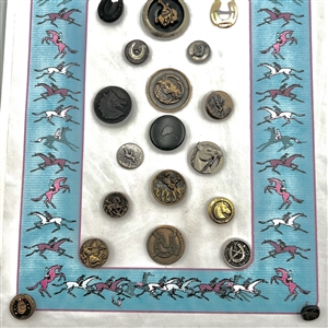 Card of twenty one buttons of horses and horseshoes. 