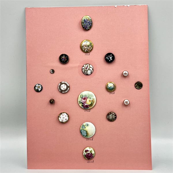 Card of eighteen assorted flower buttons and studs.