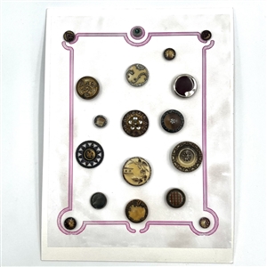 Card of eighteen Victorian celluloid buttons.