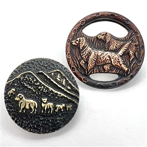 Two one piece 30s celluloid buttons.