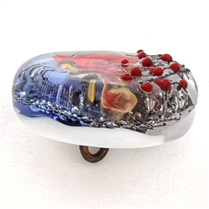 Male and female cardinals - glass studio button by Mary Gaumond.