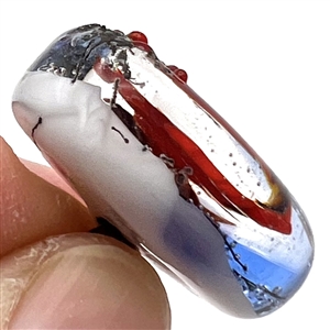 Male and female cardinals - glass studio button by Mary Gaumond.