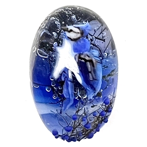 Blue jay - glass studio button by Mary Gaumond.